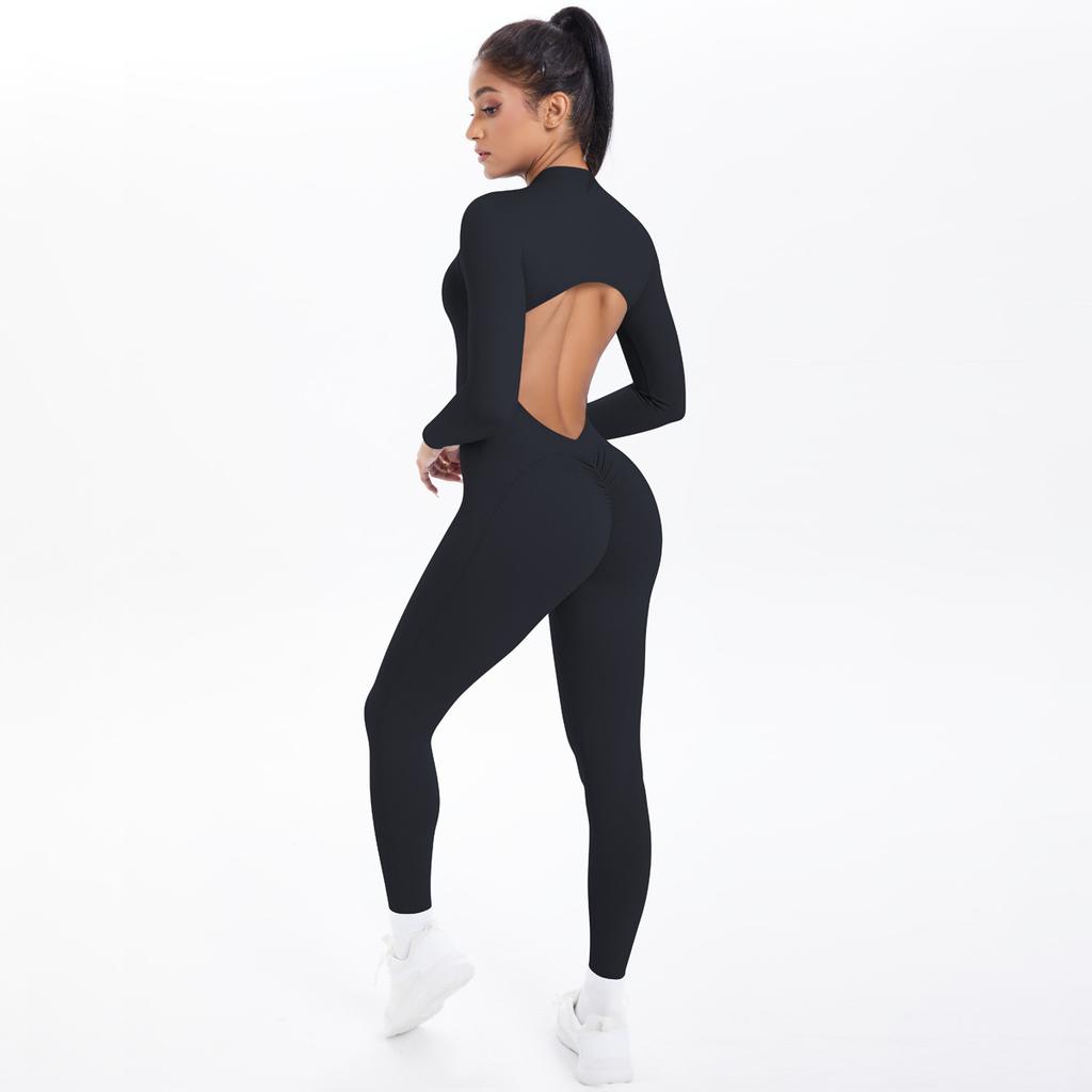 Costum Yoga cu Fermoar Scurt pentru Ridicarea Șoldurilor, Salopetă Pantaloni Lungi, Salopetă Fitness pentru Alergare și Timp Liber în Aer Liber, Salopetă pentru Femei