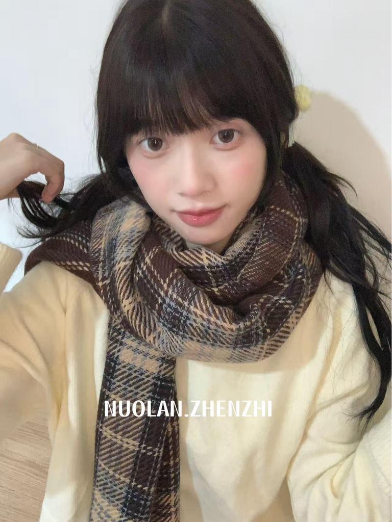 Plaid Korean-Style Women's Winter Scarf - Warm Imitation Cashmere Snood