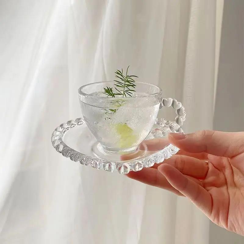

Mini Espresso Cup Glass Saucer Love Glass Girl Heart Simple Flower Tea Mug Romantic European Drinkware Luxury Glass Cups Dishe With a spoon