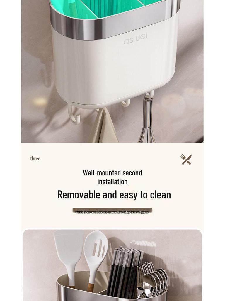 Premium Wall-Mounted Chopstick Holder & Drain Tray for Kitchen Storage