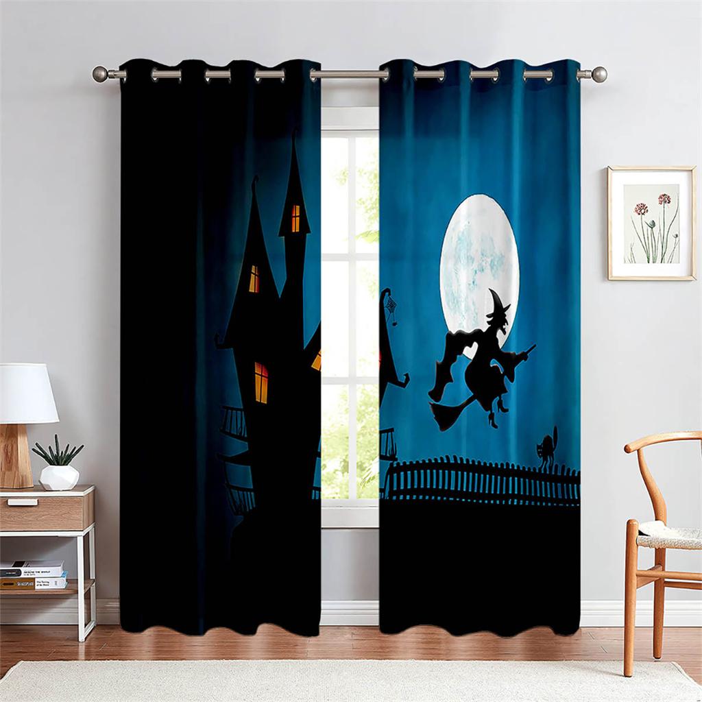 Halloween Dark Big Hand Skull Bat 3D Curtains 2 Panel Living Room Bedroom Balcony Window Decorative Curtains