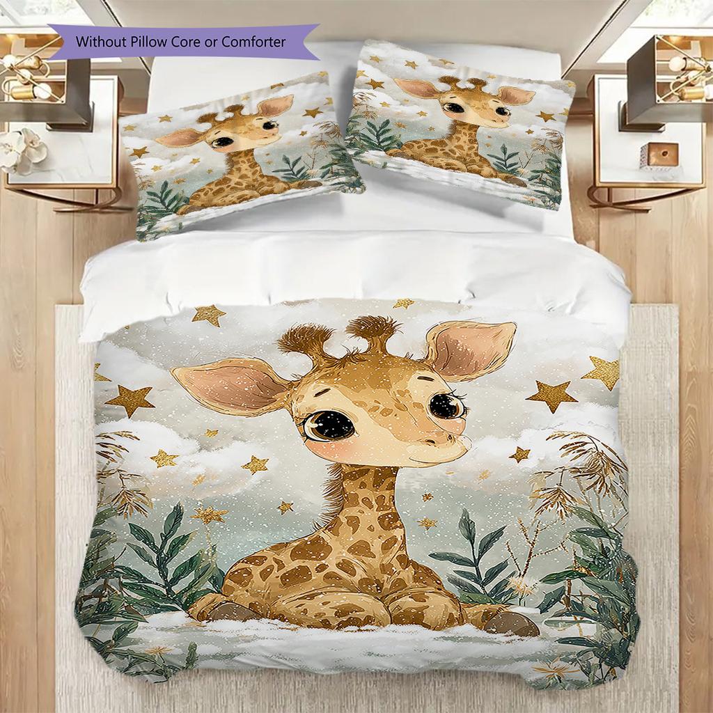 Giraffe Pattern Bedding Quilt Set Quilt Cover Pillowcase Home Decoration Birthday Gift (1 * duvet cover + 2 * pillowcase, without core)
