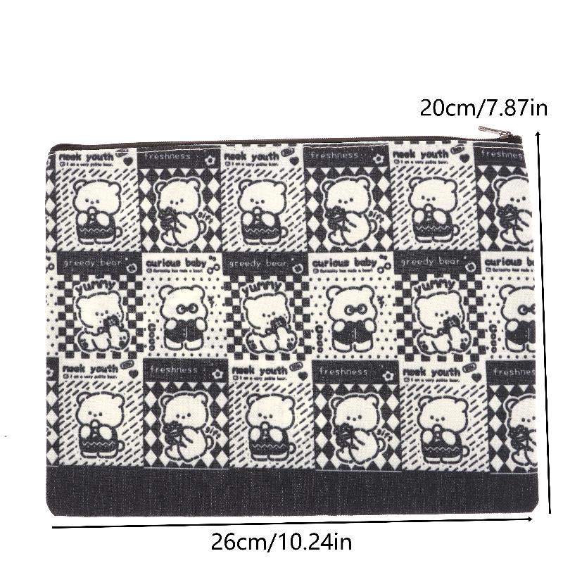 Cute Black Plaid Bear Cosmetic Bag Cartoon Clutch Makeup Bag Travel Toiletry Bag Large Capacity Storage Pouch Coin Purse Gifts