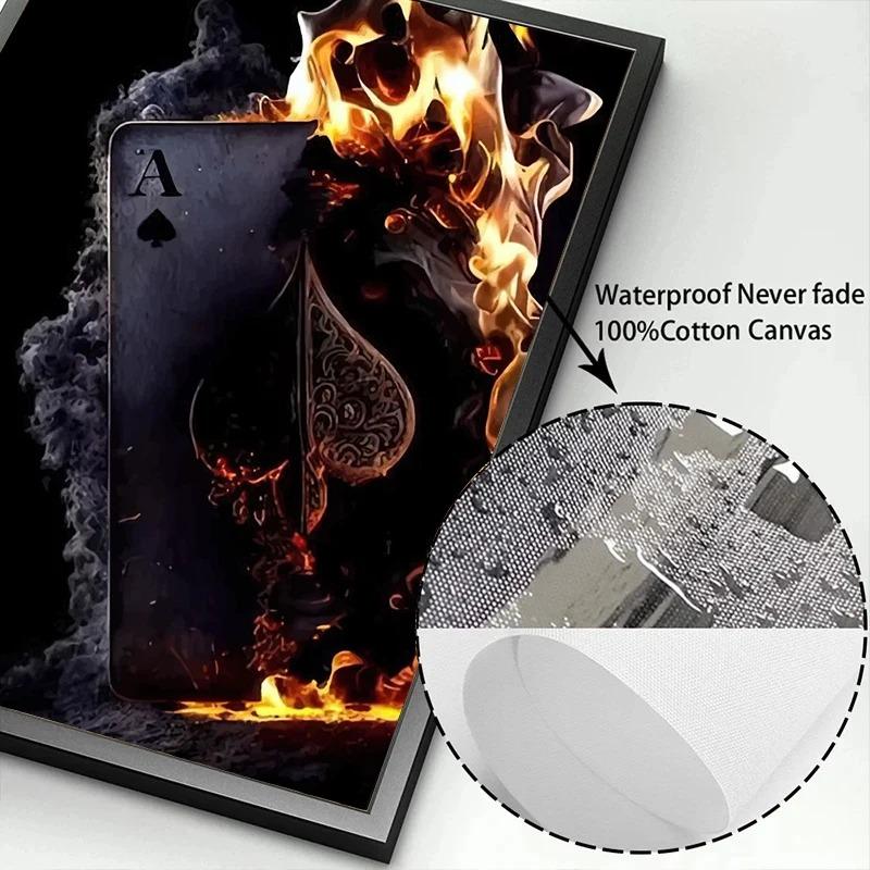 Playing Cards Canvas Painting Fire Skull Card Poster Print Poker for Living Room Wall Art Home Decor