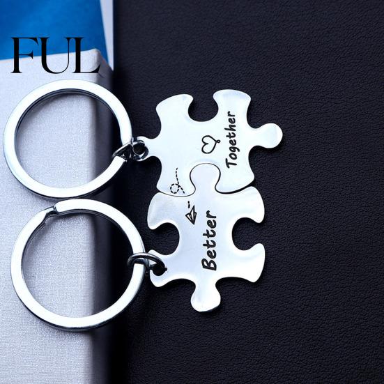 Paar Schlüsselanhänger 2 Stück Schlüsselanhänger Halskette Zusammen Besser Puzzle Edelstahl DIY Anhänger Ring Rucksack Ornament Freund Freundin Geschenk
