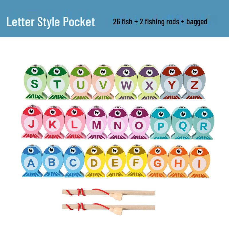 Cross-Border English Version Wooden Fishing Toy for Children's Early Education & Brain Development