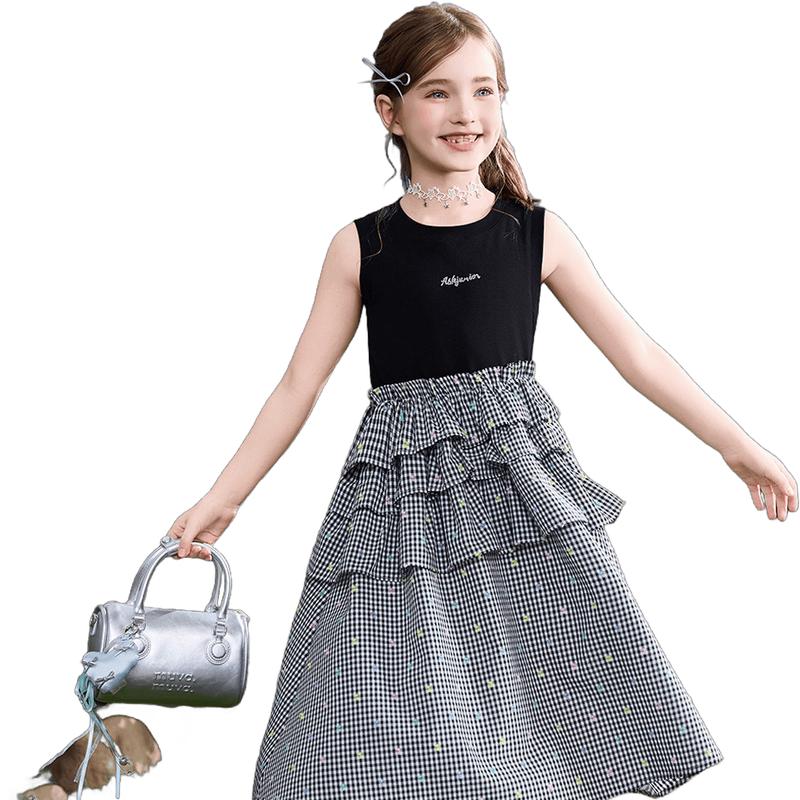 ASK JUNIOR Girl s Sleeveless Plaid Princess Dress 170