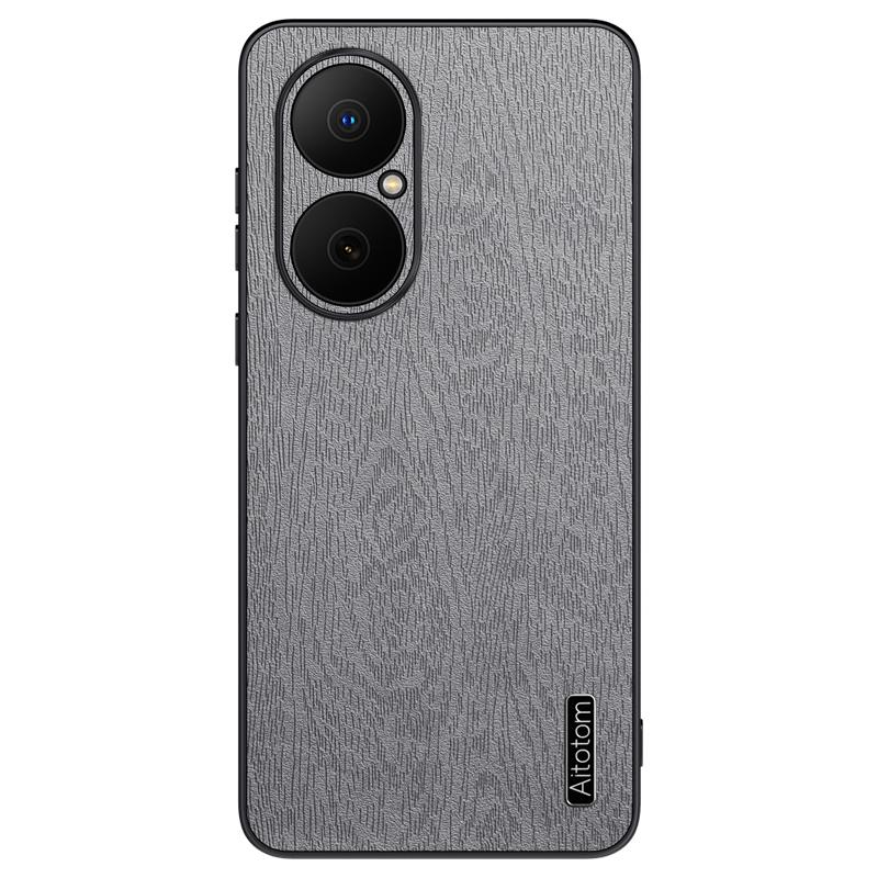 For Huawei Enjoy 80 Case Wood Texture PU Leather Coated PC TPU Phone Cover