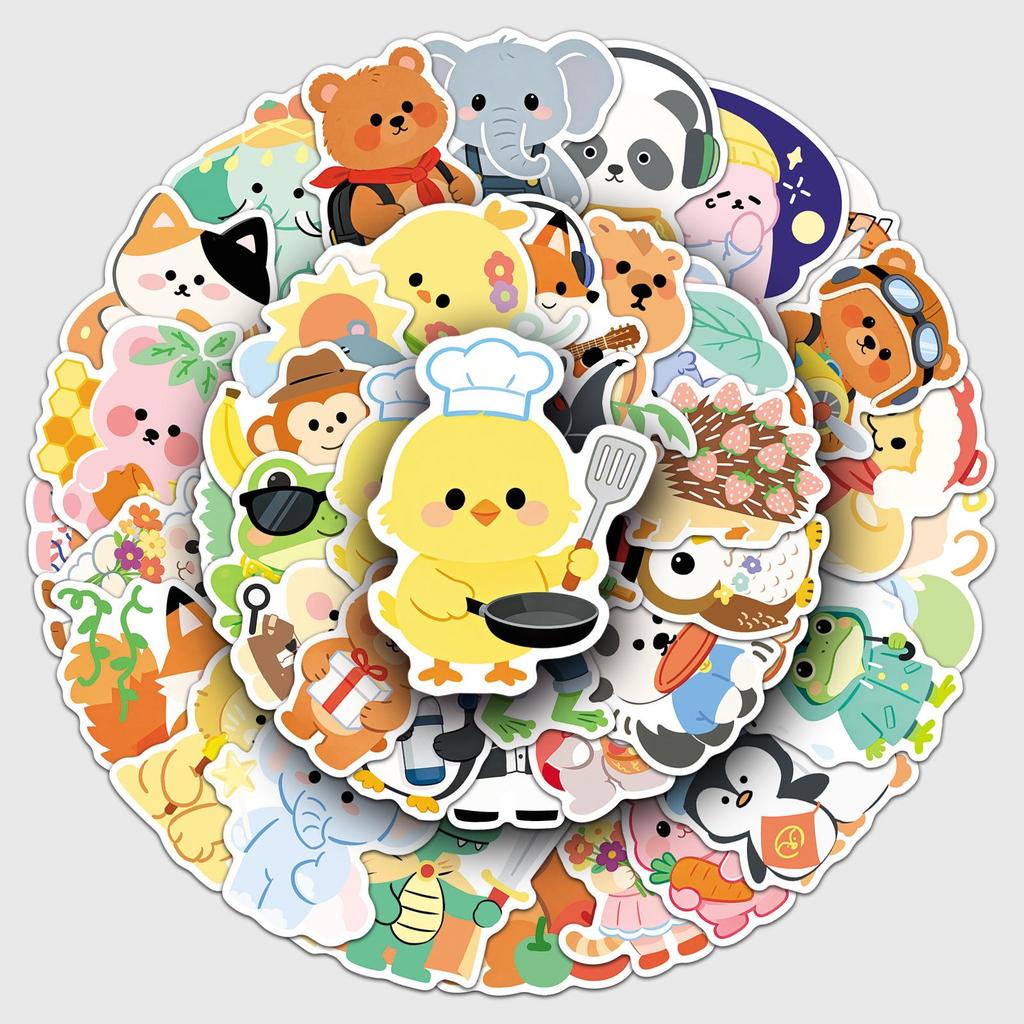 50 Cute Waterproof Graffiti Animal Stickers for Refrigerator, Computer, and Notebook
