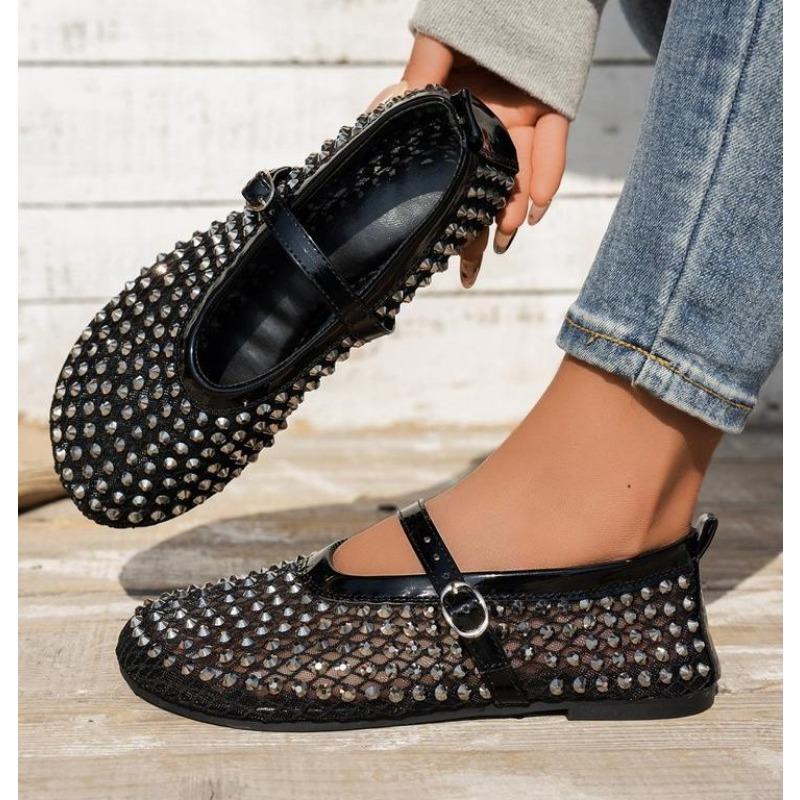 

Модные сетчатые дышащие стразы модные универсальные женские новые иностранные туфли-туфли на плоской мягкой подошве с поясом Мэри Джейн женские туфли 35