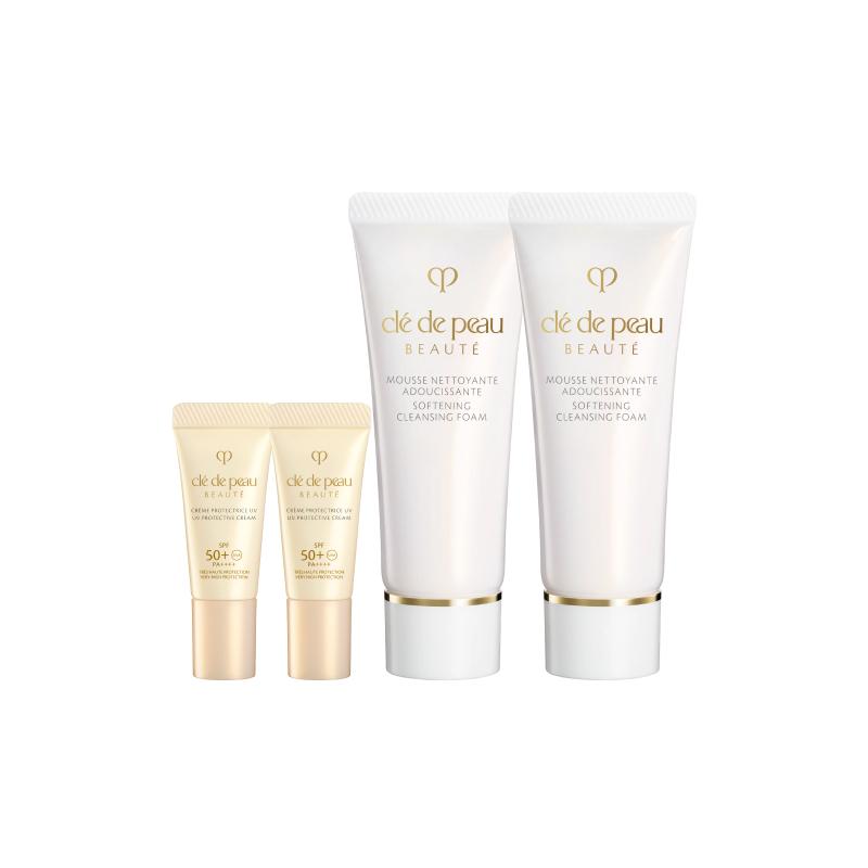 Clé De Peau Beauté (Cpb) Cleansing Foam And UV Protective Cream Sample Set Sunscreen 8ml*2 + Softening Cleansing Foam 20ml*2