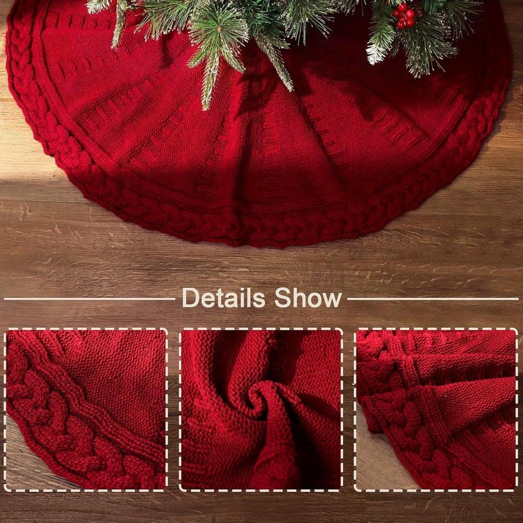 1 Piece, 62cm/24.4 Inch, Knitted Christmas Tree Skirt, Burgundy Tree Skirt, Knitted, Knitted, Thick, Rustic Christmas Tree Decorations