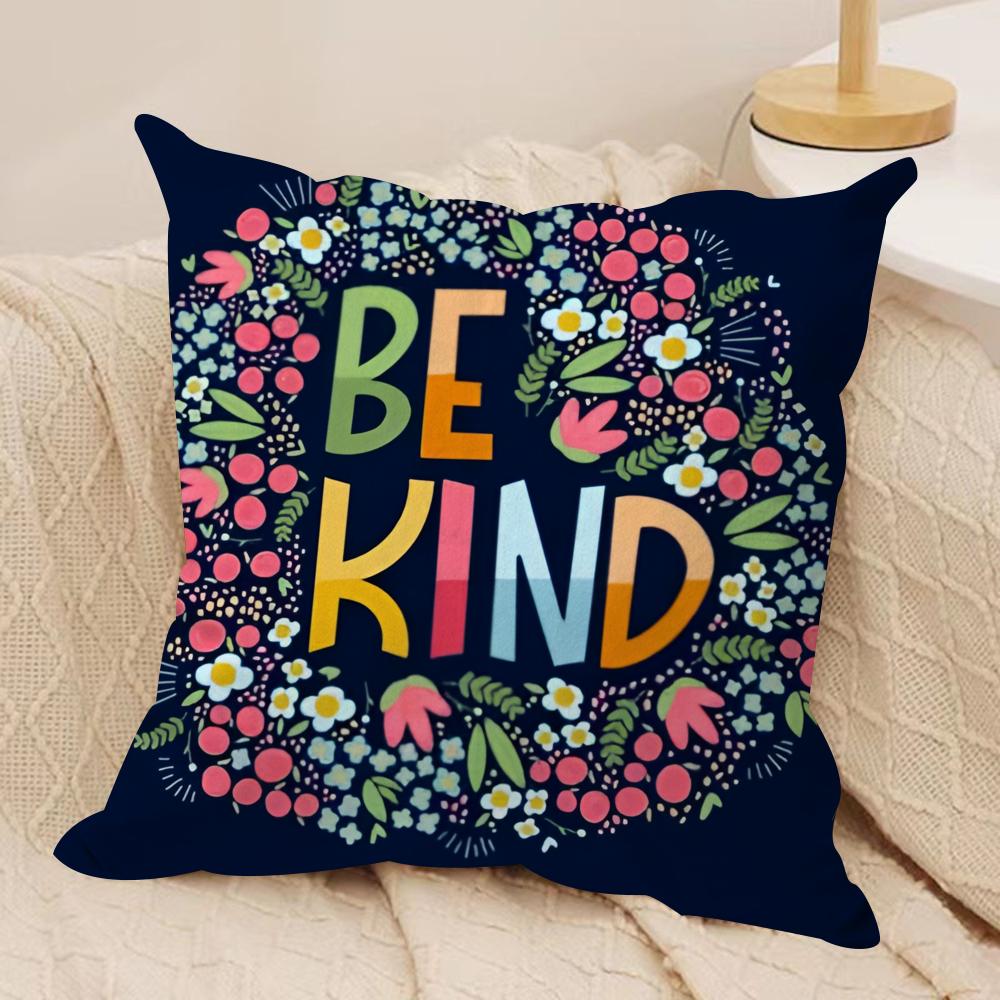 Be Kind Flowers Cushion Cover Short Plush Doublesided Print Square Throw Pillow Covers Sofa Home Cushion Decor