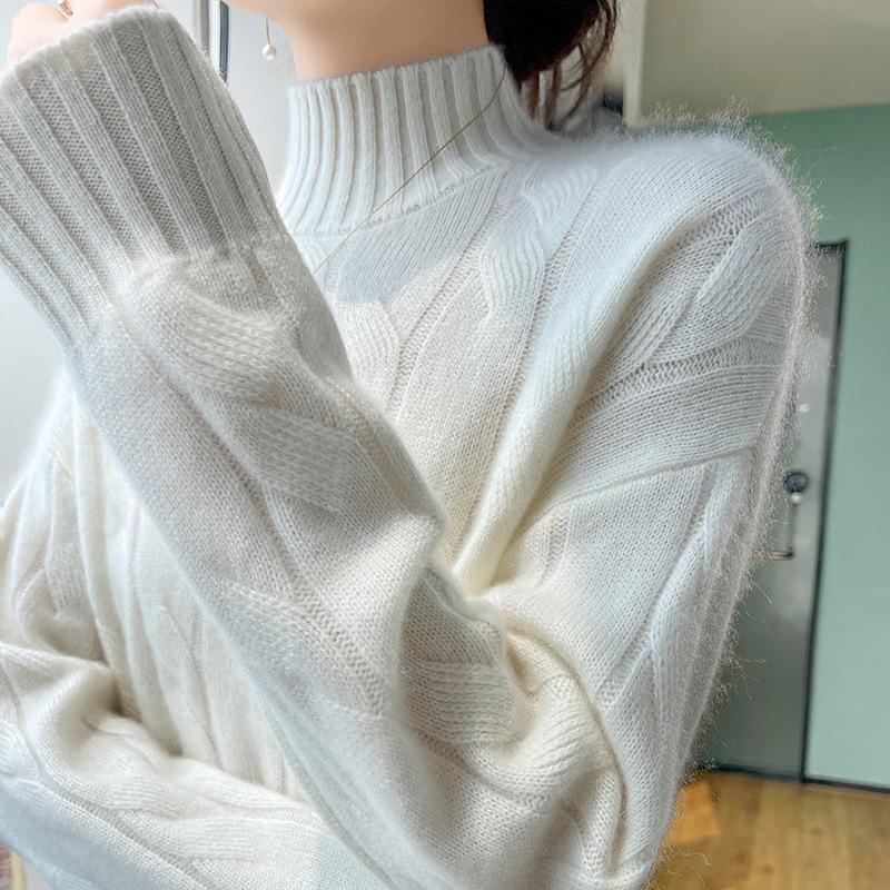 Women's Cashmere Half-High Neck Sweater - Thickened, Loose, Slimming Autumn/Winter Knit Pullover.