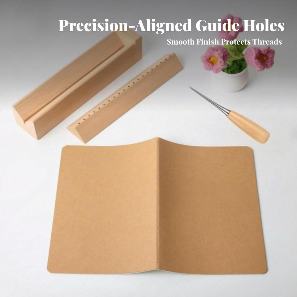 Bookbinding Punch Tool Wooden Punching Jig with Awl Beginner-Friendly