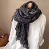 Cotton and Linen Scarf Pleated Retro Literary Floral Thin Spring and Summer Shawl Four Seasons Versatile Fashion Trend