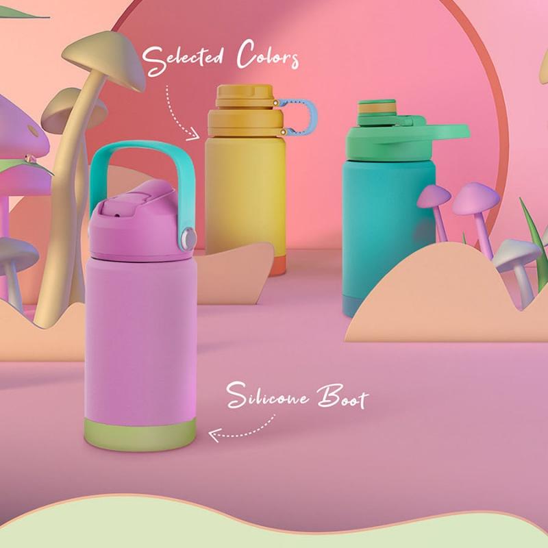 Kindermode Macaron Waterbeker Thermosbeker Schattig Kindvriendelijk Leuk met Handvat Draagbaar Anti-val Siliconen Cover Waterbeker