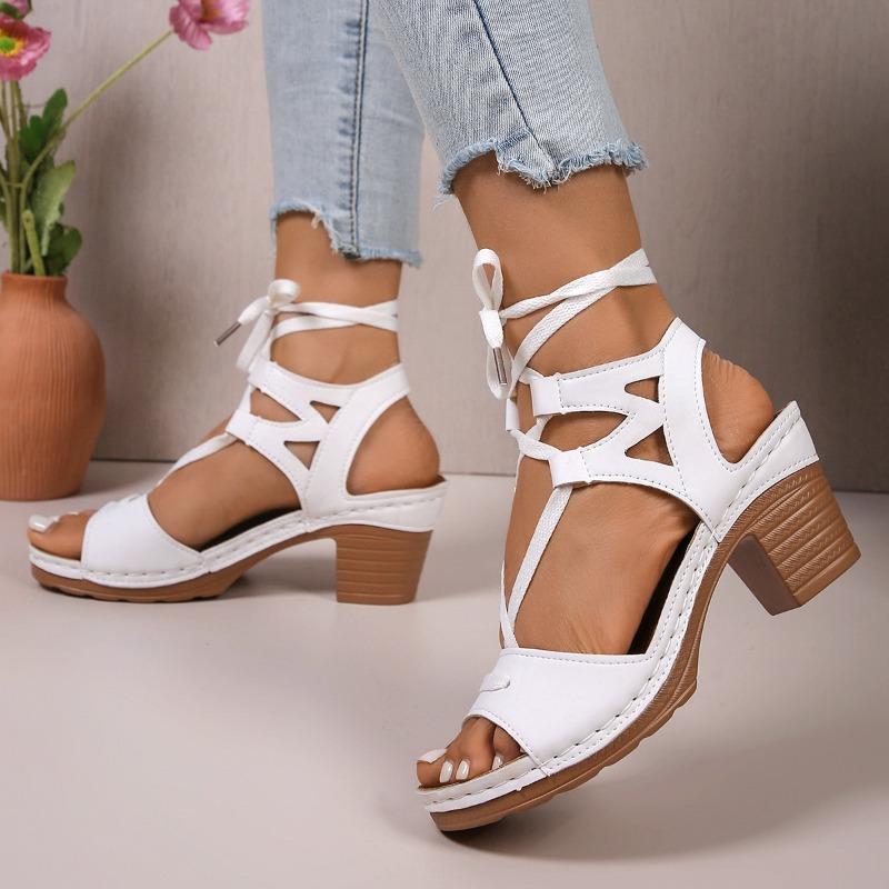 Women's Summer New Plus Size Fish Mouth Fashion Cutout Block Heel High Heel Strap Sandals