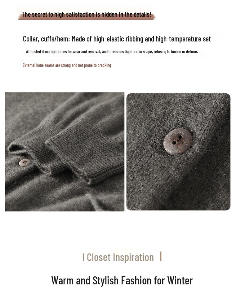 Korean Style V-Neck Cashmere Knit Cardigan with Pockets - Women's Loose Slimming Outerwear