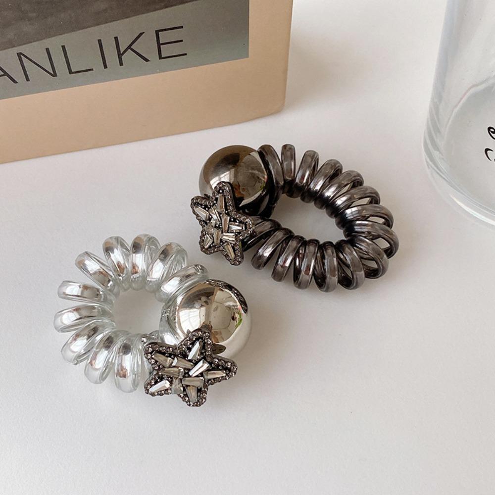 

Эластичная резинка для волос в виде звезды, эластичная резинка для волос, модная резинка для волос в виде телефонной катушки, аксессуары для волос темно-серого