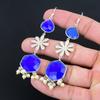 Halloween Deal Blue Sapphire Gemstone Sterling Silver Wife Drop Trendy Earrings