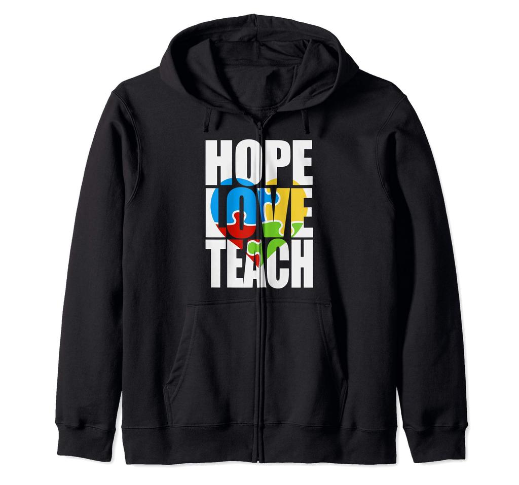 Autism Awareness Products Hope Love Teach Puzzle Autism Gift Zip Hoodie