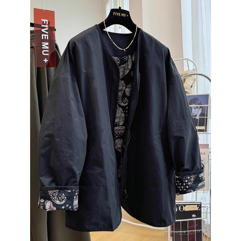 

2026 Retro Paisley Korean Style Women s Windbreaker - High-End Loose Thin Jacket for Spring and Autumn Extra Large чёрный