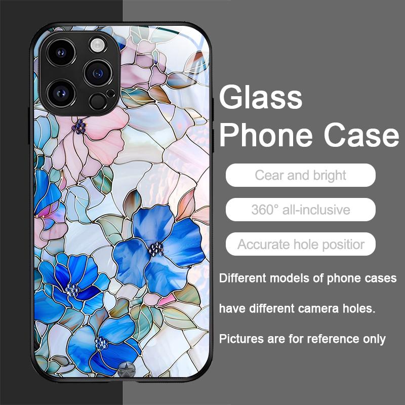 Flower Marble Texture Tempered Glass Phone Case for IPhone 16 Pro Max 16e 15 14 13 12 Mini 11 X XS XR 7 8 14 Plus Abstract Cover