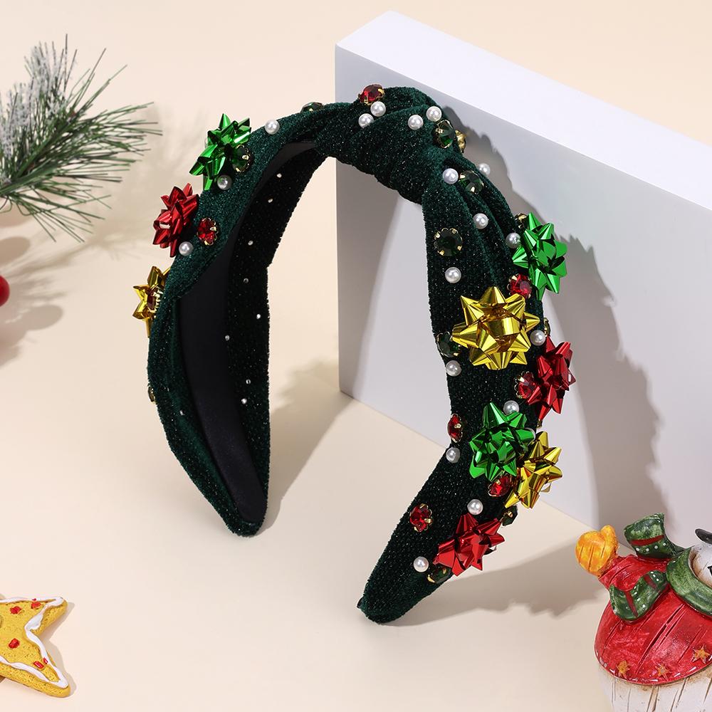 Neujahrsknoten Breites Stirnband Weihnachtsflocke Samt Strasssteine Perlen Haarreif Für Damen Mädchen Weihnachten Kopfschmuck Zubehör