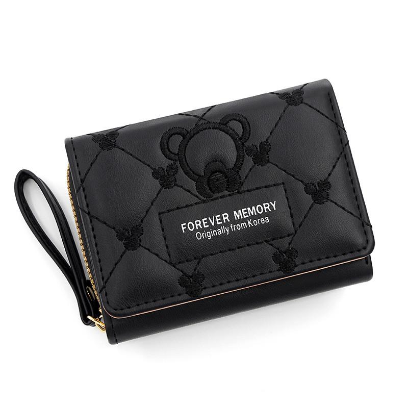 Cartoon Embroidered Pu Wallet For Women With Multiple Card Slots And Zipper Closure