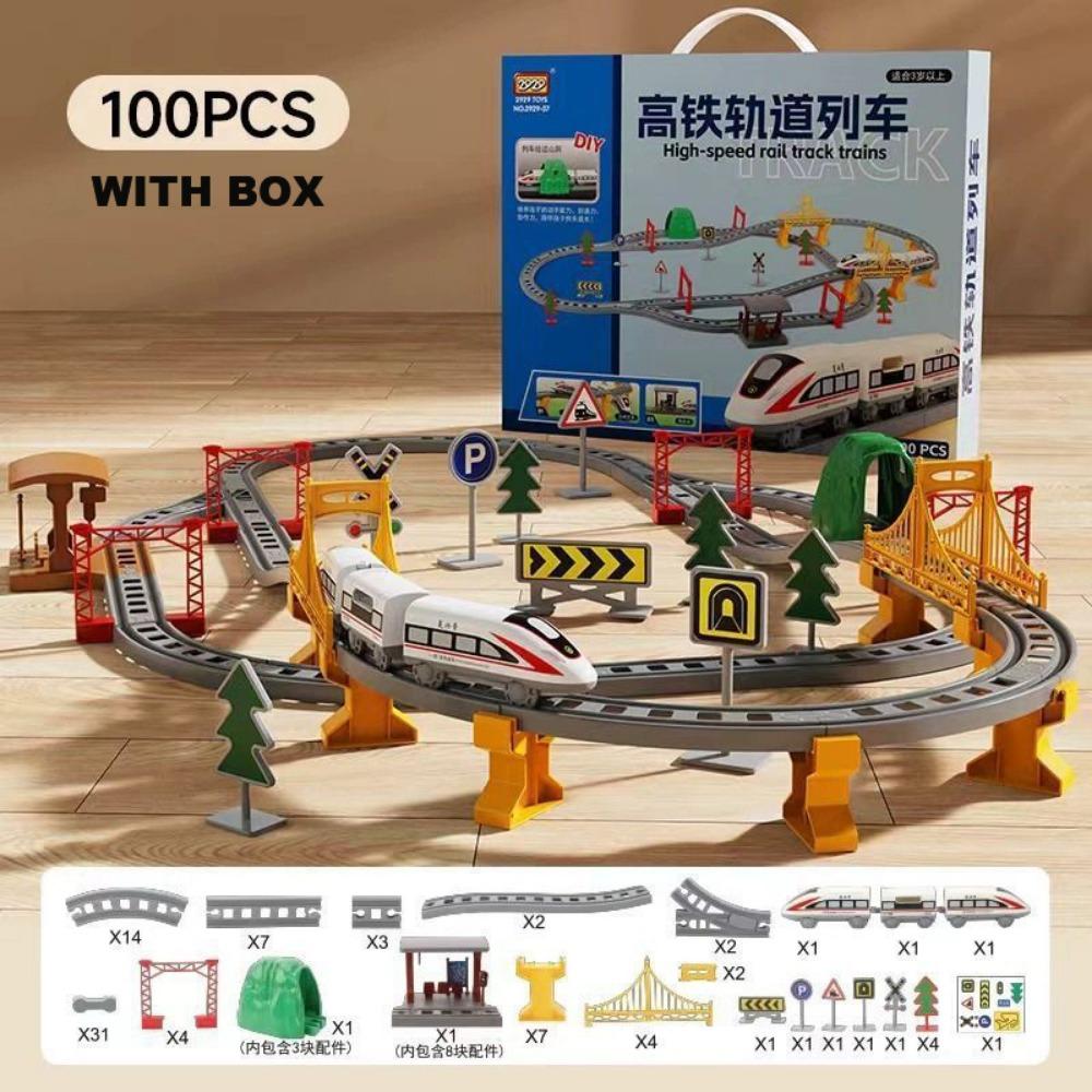 with Box Train Toys Set Plastic Kids Electricity Track Rail Car Toys