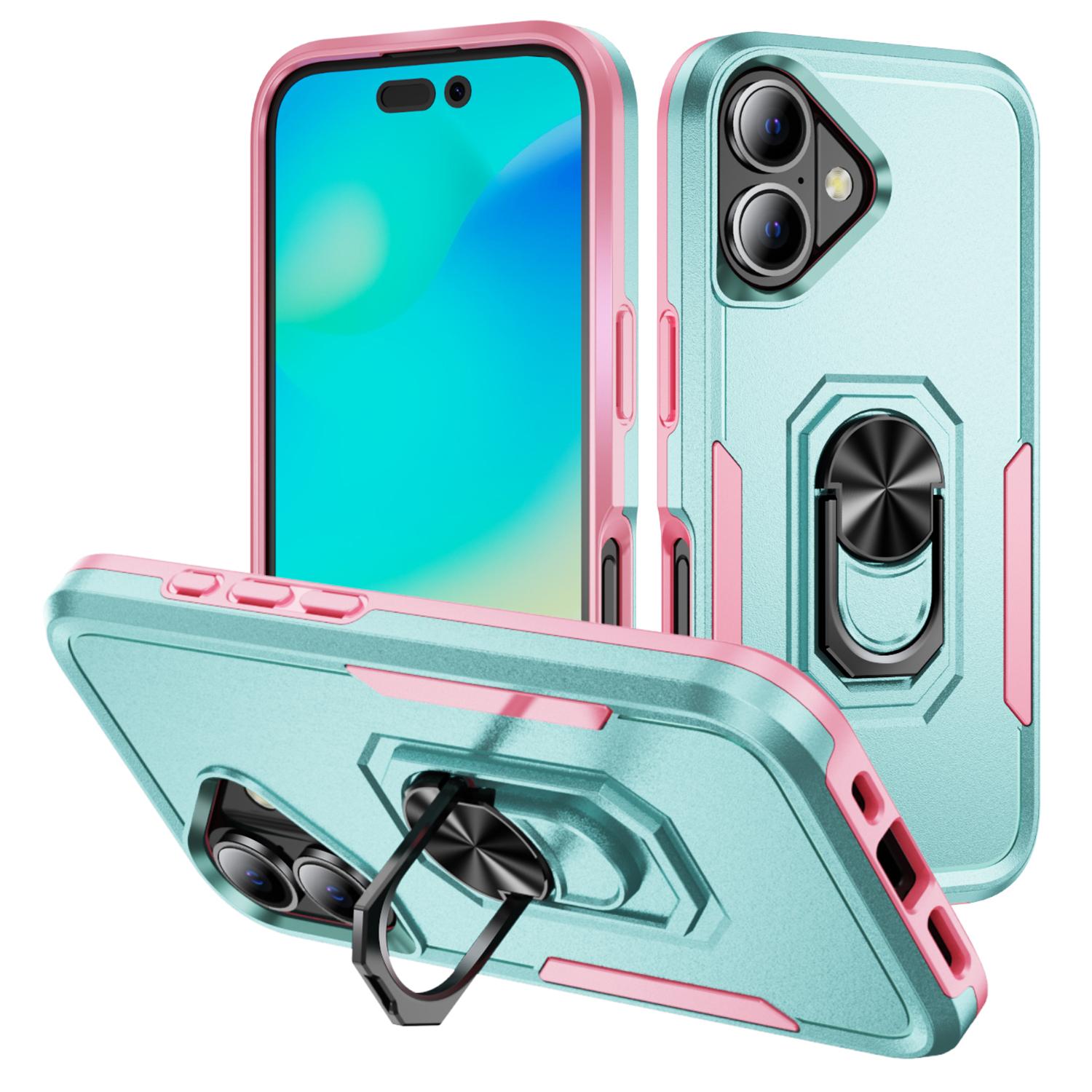 For iPhone 16 Plus Case Military Grade Ring Kickstand PC+TPU Phone Cover G