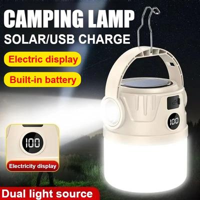 Solarna lampa kempingowa LED Ładowana lampa turystyczna Wodoodporna latarka zewnętrzna Sprzęt do wędkowania Wędrówki z plecakiem Namiot Lampa atmosferyczna