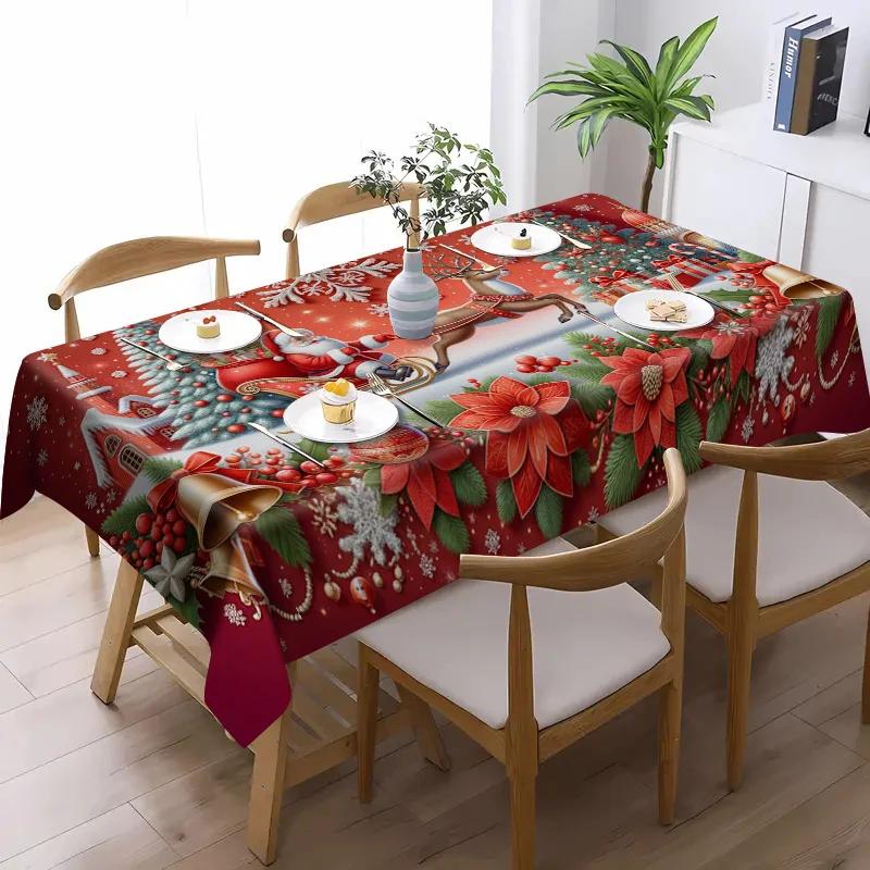 Rectangular Christmas Holiday Pattern Tablecloth Home Use. Printed Tablecloth Festival Party Decoration TV Cabinet Coffee Table
