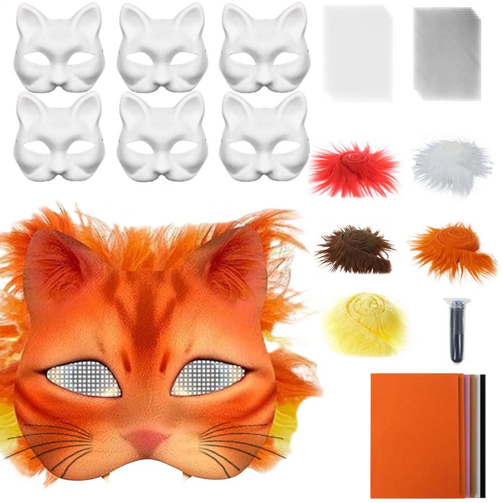 42 Stück Handgemachte Katzen Gesichts Kostüm Sets Filzstoff Tier Masken Kostüm Requisiten Zubehör Geeignet für Halloween Kostümparty