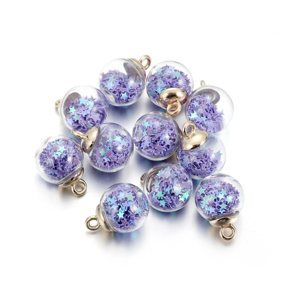 10Pcs Charms Star Sequins Transparent Glass Ball 16mm Pendants Crafts Making Findings Handmade Jewelry DIY for Earrings Necklace