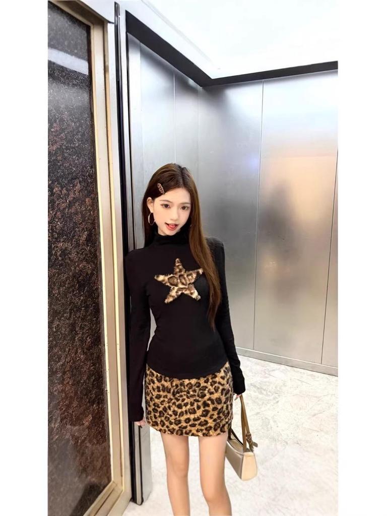 Women's High Waist Leopard Print Woolen Bodycon Skirt - Autumn/Winter 2026 Collection