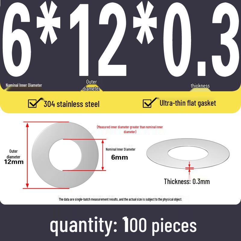Plochá podložka z nerezové oceli 304 pro nastavení vůle hřídele (0,1/0,2/0,3 mm)