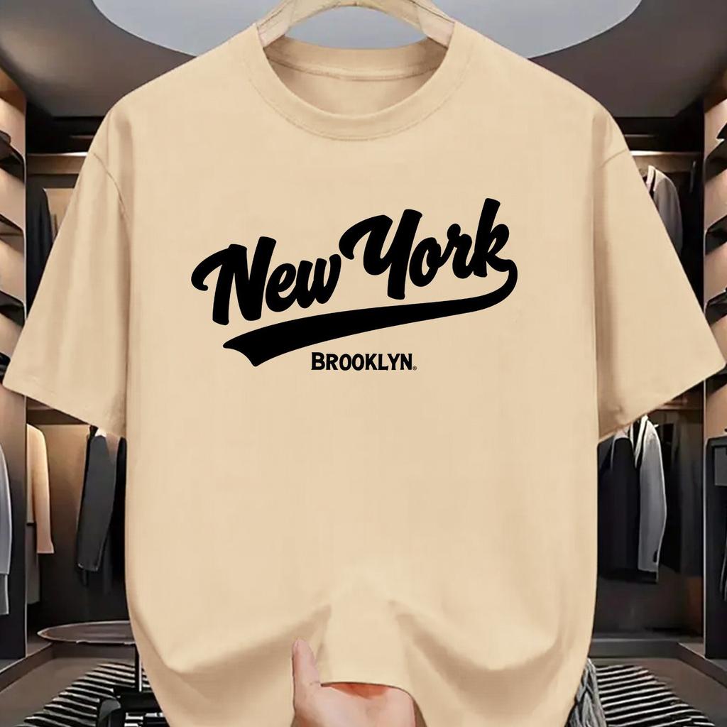 Camiseta de Manga Corta Casual Deportiva de Algodón de Moda para Hombre Verano Holgada Estampado de Letras de Nueva York Brooklyn Cuello Redondo Top
