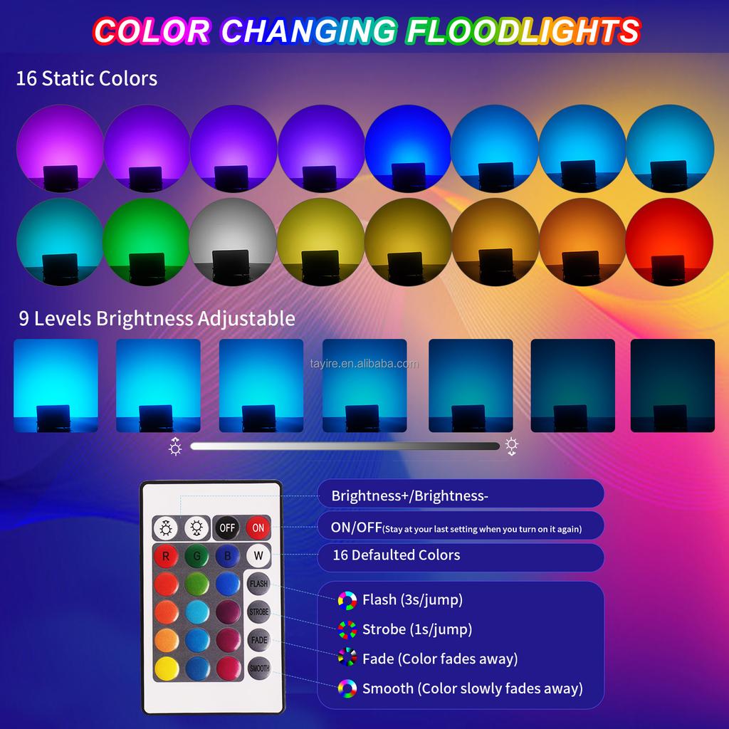 Outdoor RGB LED Flutlicht 50W 100W Mehrfarbig Fernbedienung Dimmbar IP66 Wasserdicht Speicherfunktion LED Strahler Blitz Fade