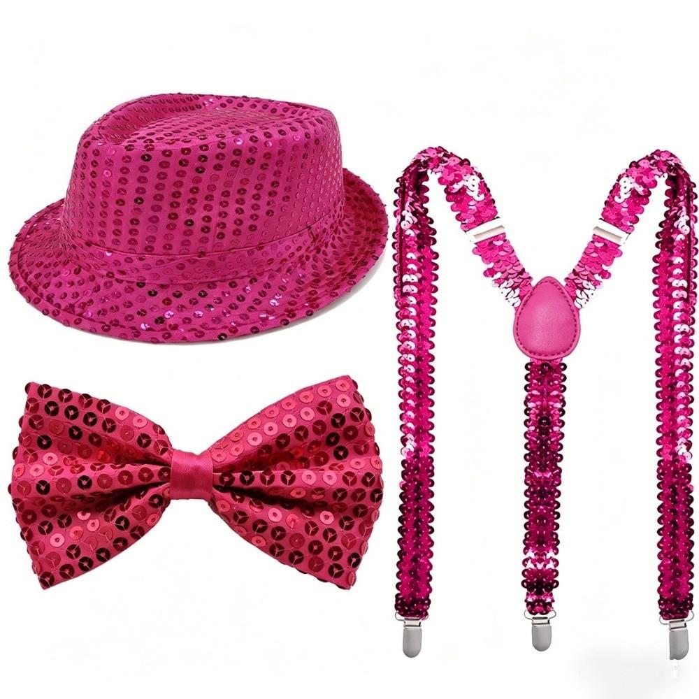 Performance Sequined Hat Solid Color Suspenders Fashion Performance Props Set  Christmas