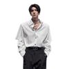 Men's Trendy Black Padded Shoulder Detachable Long Sleeve Shirt - Stylish, Rebellious Streetwear for Hairstylists.