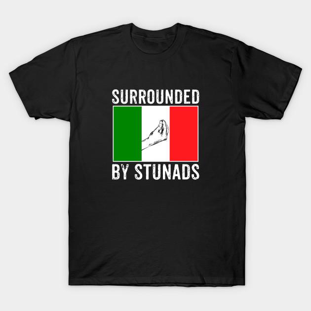 

Men Black Print T-shirt Surrounded By Stunads - Funny Italian Gift No-Cut Transfer Paper Print Cotton Tshirt XL чорний