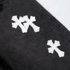 CHROME HEARTS Herren Schwarze Denim Shorts mit Weißen Kreuz-Aufnähern Baggy Streetwear Jorts