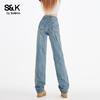 Baleno S&K Women's High-Waisted Ripped Straight-Leg Jeans
