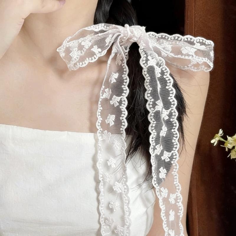 Embroidered Lace Hair Scarf Breathable Sheer Fabric Delicate Floral Pattern for Hair Styling Party Holiday Casual Wear