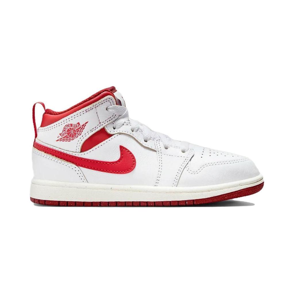 Air Jordan 1 Mid SE PS White Dune Red Kids Sneakers Lobster Sail Vachetta-Tan FJ3467-160