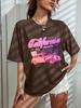 European & American Women's Multi-color Casual T-shirt: Round Neck, Short Sleeve, Simple Fashion with Solid Color and Printed Design.