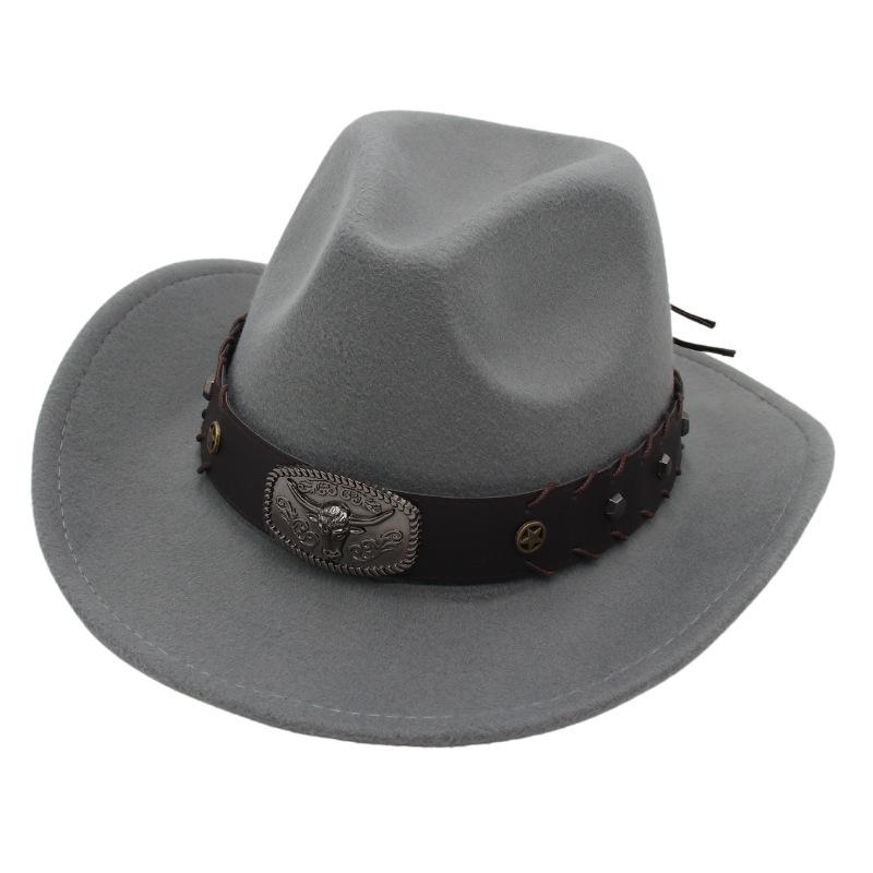Top Hat Western Cowboy Hat Tibetan Jazz Hat Felt Hat Bull Head Belt Buckle Riding Hat Sun Hat