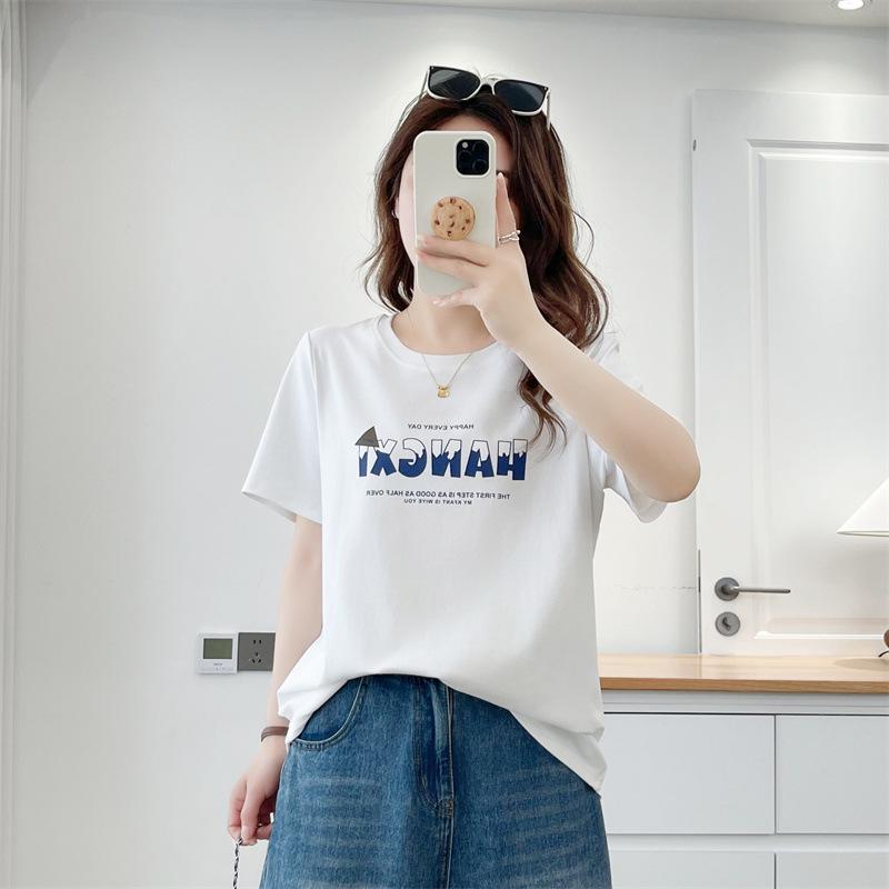 

Women s Plus Size Cartoon Letter Print Round Neck T-Shirt - Short Sleeve Summer 2026 Cotton Top for Fat Girls XL білий